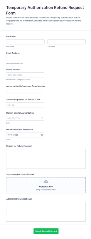 Temporary Authorization Refund Request Form Template
