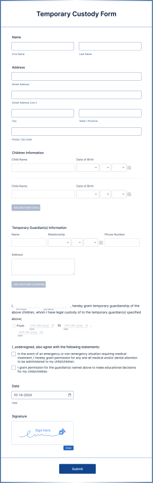 Temporary Custody Form Template
