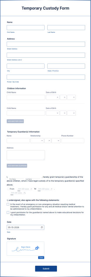 Temporary Custody Form Template