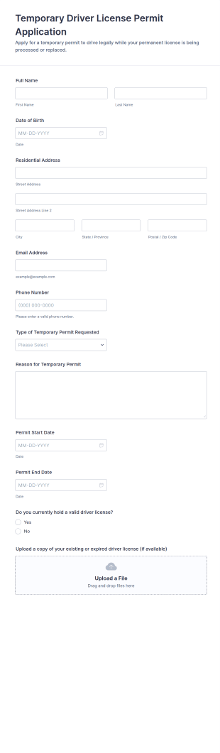 Temporary Driver License Permit Application Form Template
