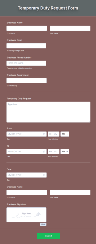 Temporary Duty Request Form Template