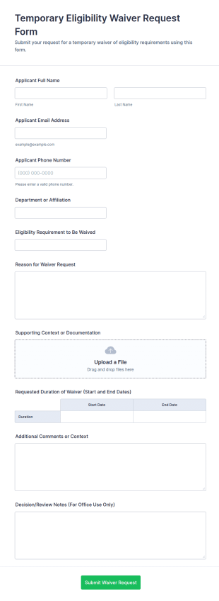 Temporary Eligibility Waiver Request Form Template