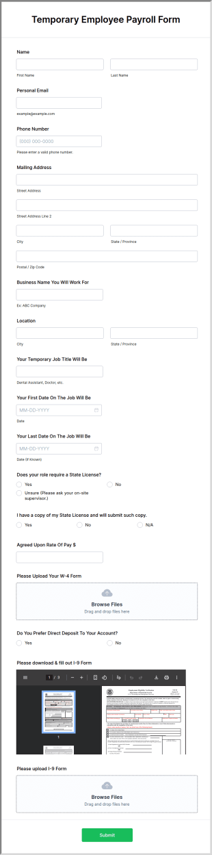 Temporary Employee Payroll Form Template