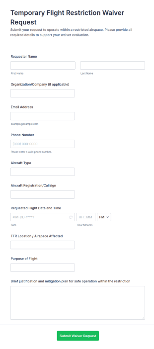 Temporary Flight Restriction Waiver Request Form Template