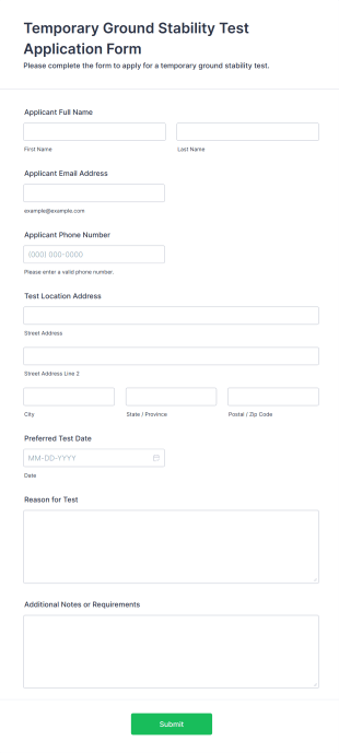 Temporary Ground Stability Test Application Form Form Template