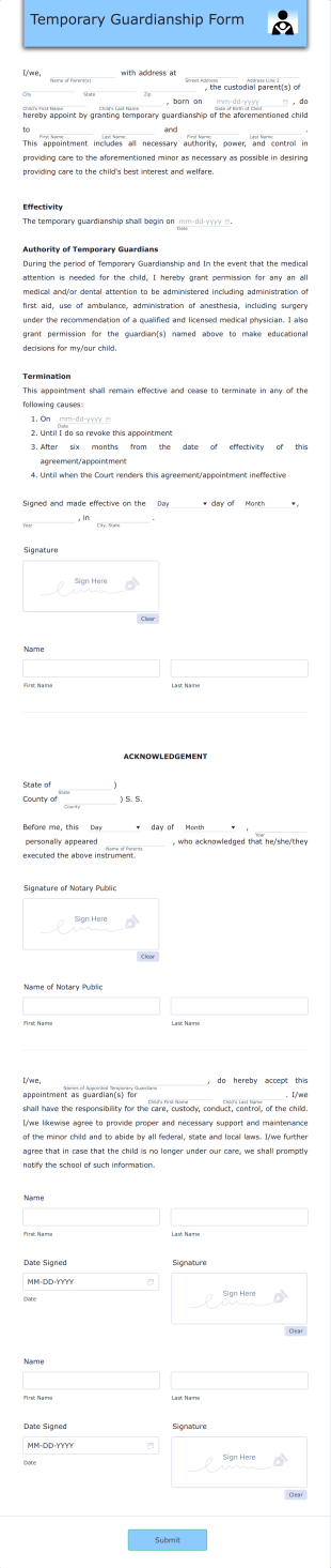 Temporary Guardianship Form Template
