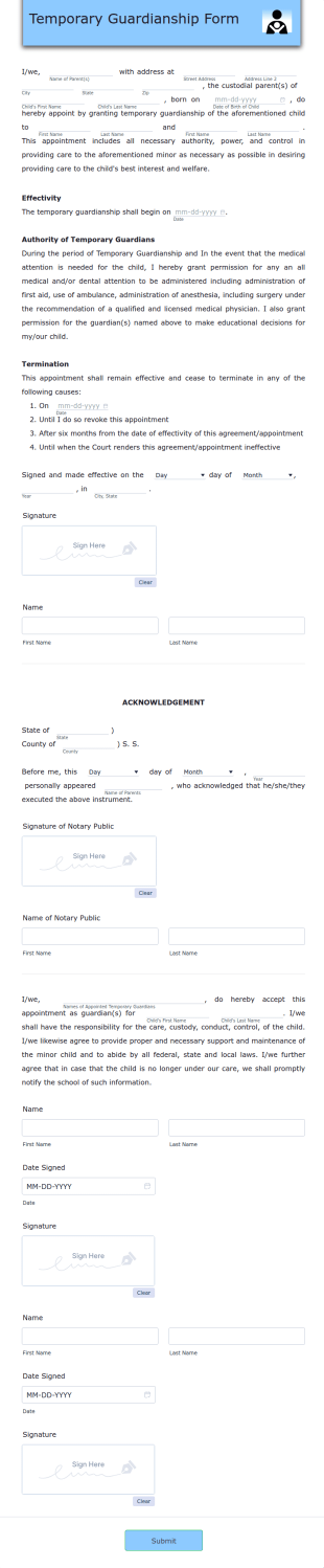 Temporary Guardianship Form Template