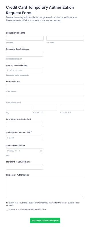 Temporary Payment Authorization Request Form Template