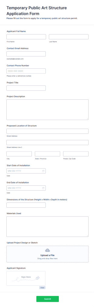 Temporary Public Art Structure Application Form Template