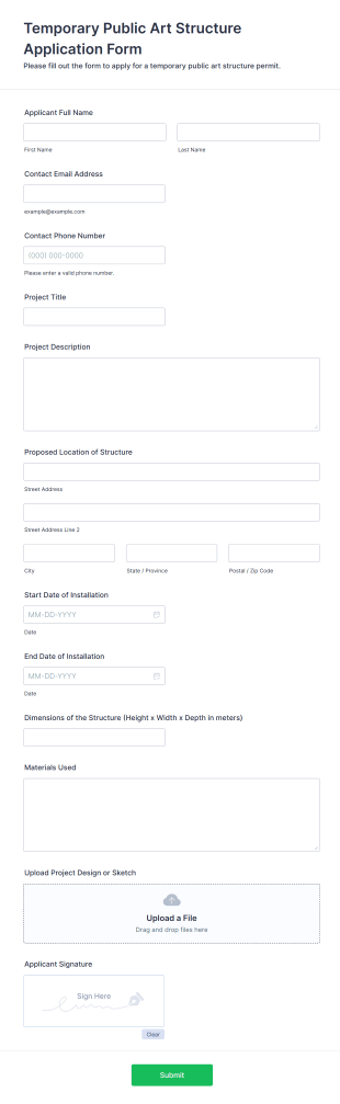 Temporary Public Art Structure Application Form Template