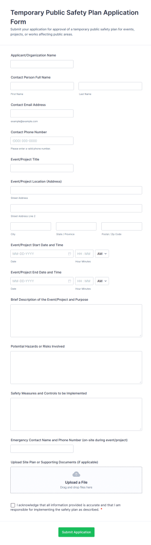 Temporary Public Safety Plan Application Form Template