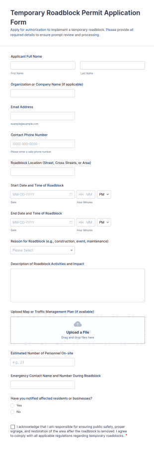 Temporary Roadblock Permit Application Form Template