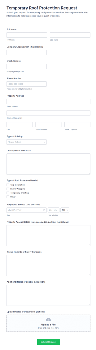 Temporary Roof Protection Request Form Template