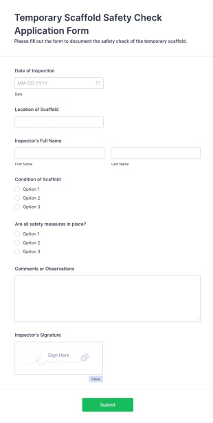 Temporary Scaffold Safety Check Application Form Template