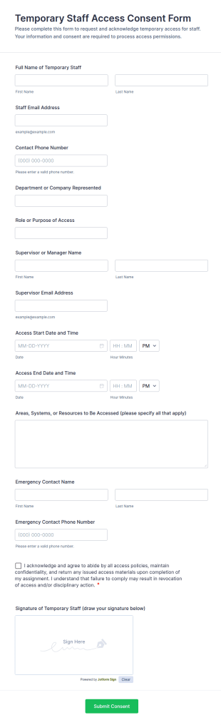Temporary Staff Access Consent Form Template