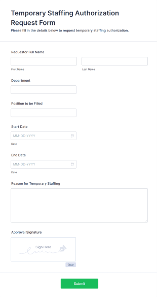 Temporary Staffing Authorization Request Form Form Template
