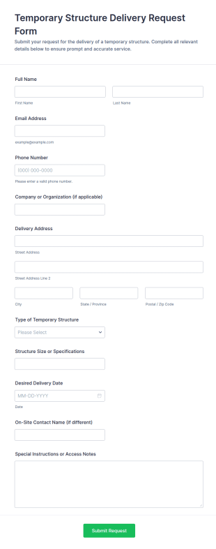 Temporary Structure Delivery Request Form Template