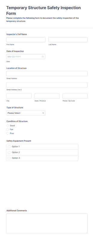 Temporary Structure Safety Inspection Form Template