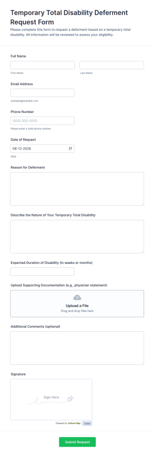 Temporary Total Disability Deferment Request Form Template