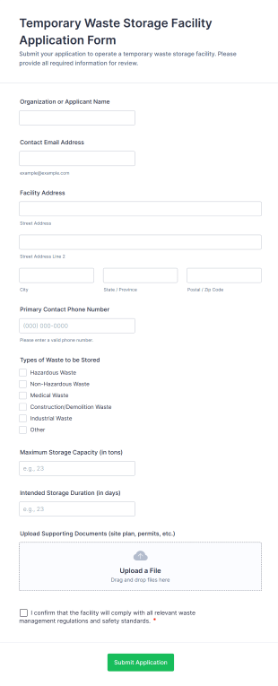 Temporary Waste Storage Facility Application Form Template