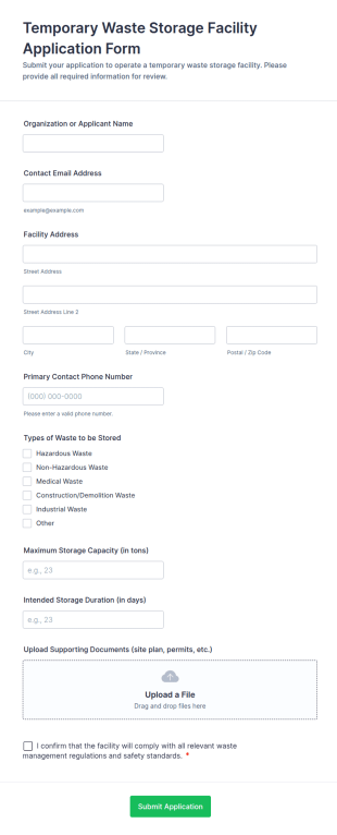 Temporary Waste Storage Facility Application Form Template