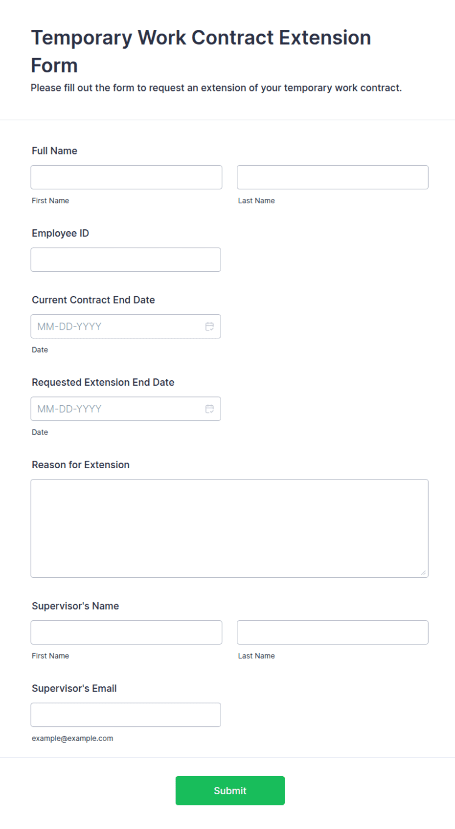 Temporary Work Contract Extension Form Template | Jotform