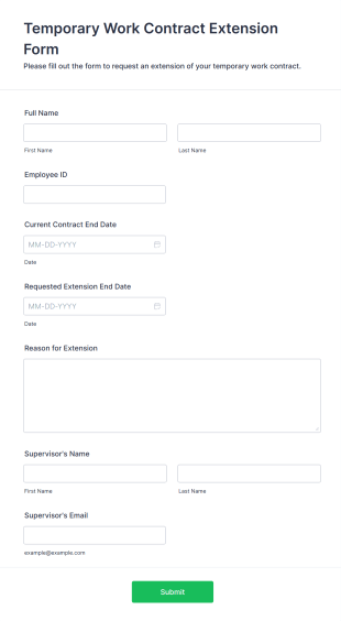 Temporary Work Contract Extension Form Form Template