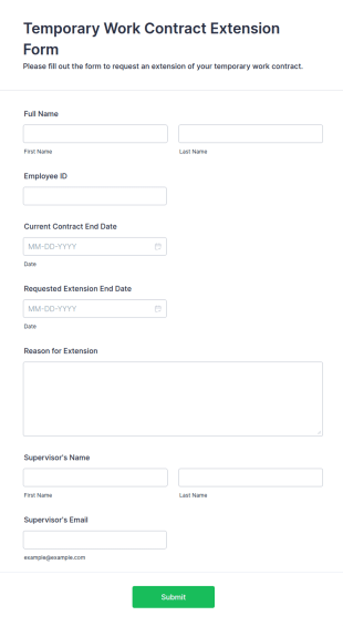 Temporary Work Contract Extension Form Template