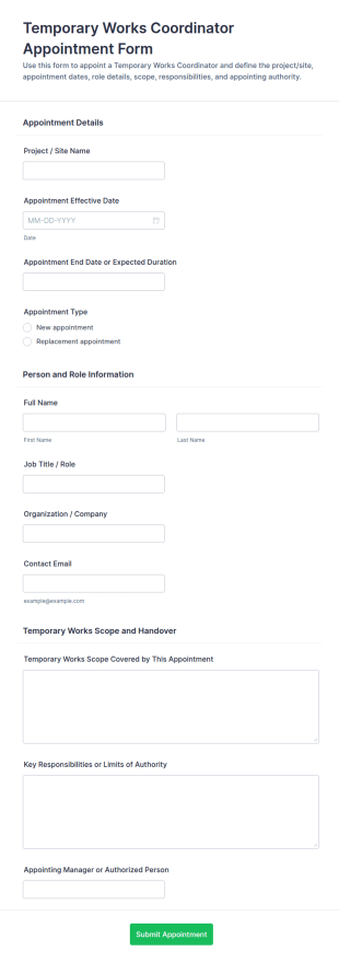 Temporary Works Coordinator Appointment Form Template