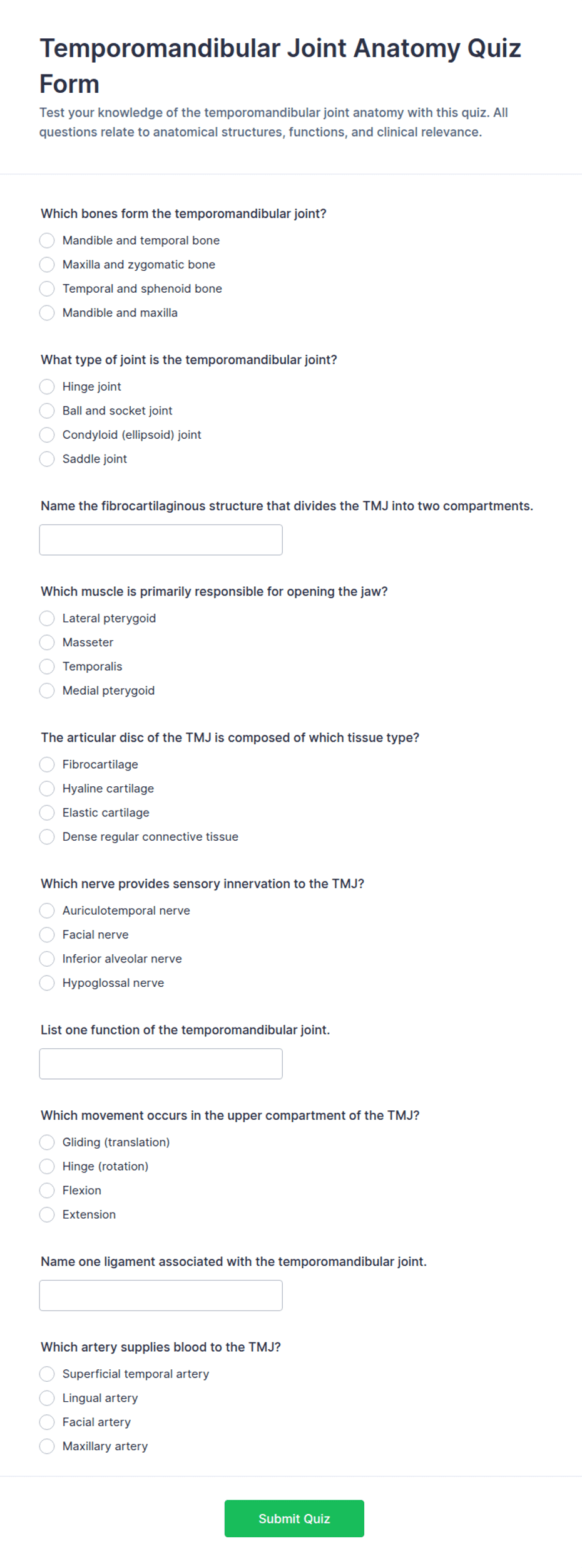 Temporomandibular Joint Anatomy Quiz Form Template | Jotform