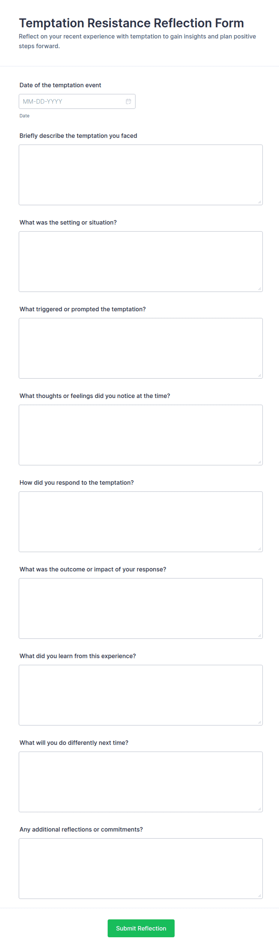 Temptation Resistance Reflection Form Template | Jotform