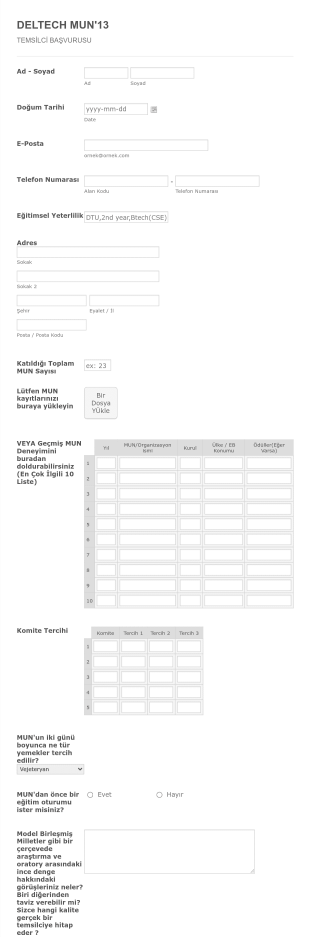 Temsilci Başvuru Form Template