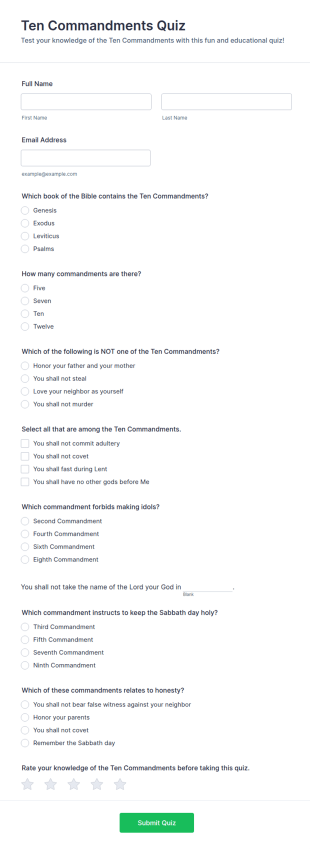 Ten Commandments Quiz Form Template