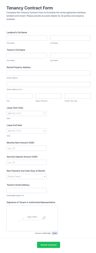 Tenancy Contract Form Template