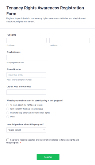 Tenancy Rights Awareness Registration Form Template