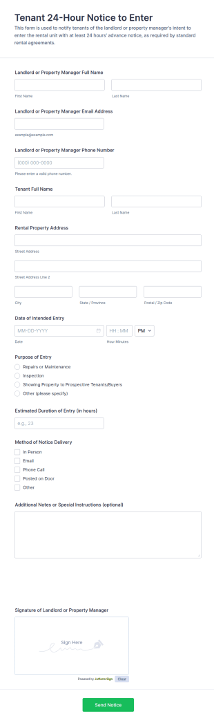 Tenant 24 Hour Notice To Enter Form Template