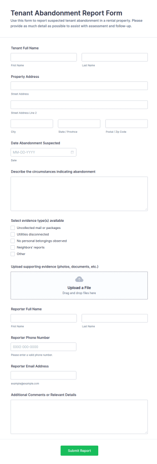 Tenant Abandonment Report Form Template
