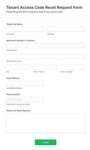 Tenant Access Code Reset Request Form Template