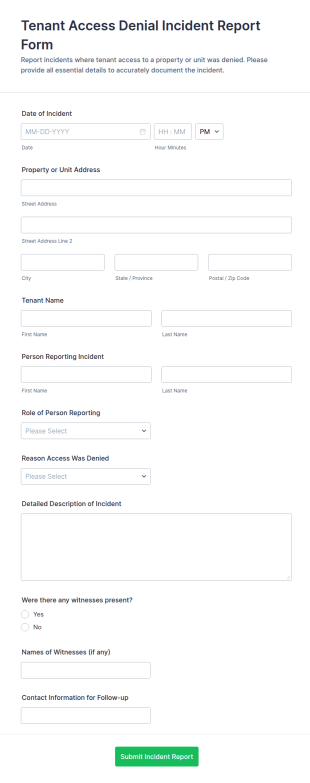 Tenant Access Denial Incident Report Form Template