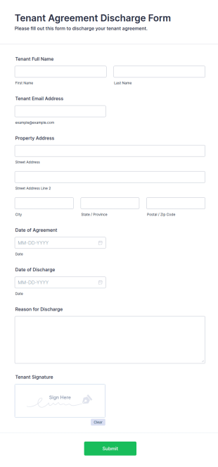 Tenant Agreement Discharge Form Template