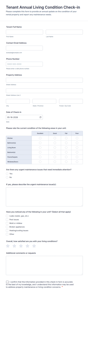 Tenant Annual Living Condition Check In Form Template