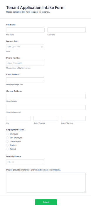 Tenant Application Intake Form Template