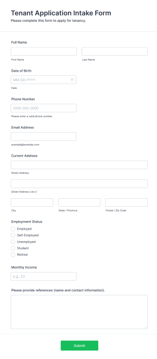 Tenant Application Intake Form Template