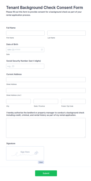 Tenant Background Check Consent Form Template