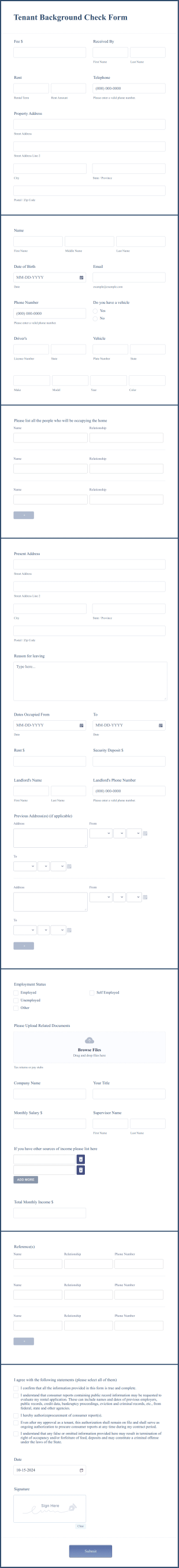 Tenant Background Check Form Template