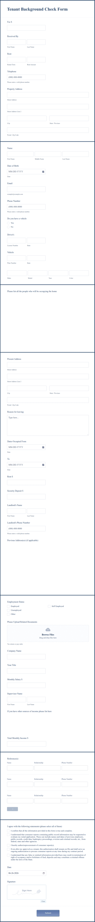 Tenant Background Check Form Template