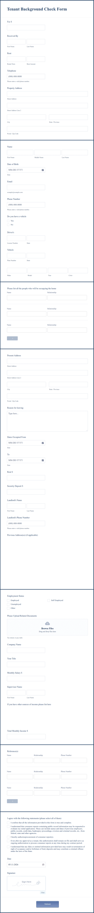 Tenant Background Check Form Template