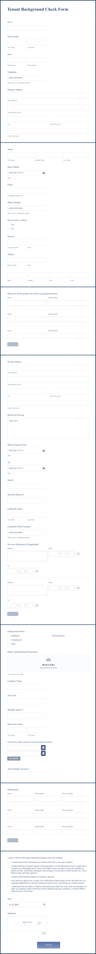 Tenant Background Check Form Template