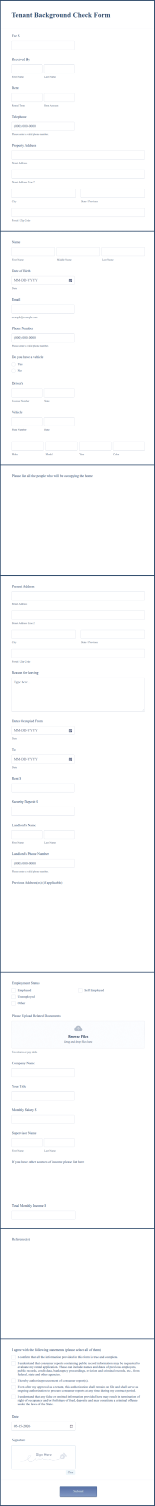 Tenant Background Check Form Template