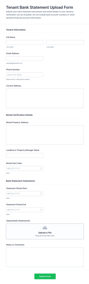 Tenant Bank Statement Upload Form Template